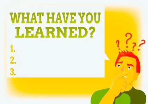 Writing note showing What Have You Learned Question. Business photo showcasing Stockillustratie