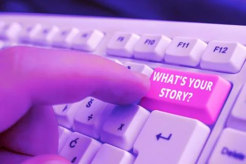 Writing note showing What S Your Story Question. Business photo showcasing Stock Photos
