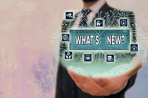 Writing note showing What S New Question. Business photo showcasing Asking about Stock Photos