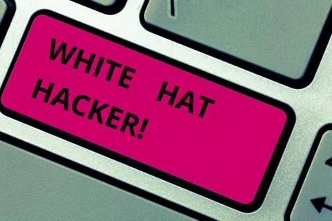 Writing note showing White Hat Hacker. Business photo showcasing Computer Stockfoto's