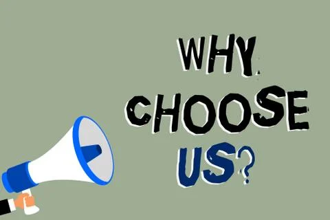 Writing note showing Why Choose Us question. Business photo showcasing Reasons Ilustração Stock