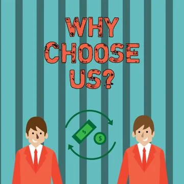 Writing note showing Why Choose Usquestion. Business photo showcasing reasons Ilustração Stock