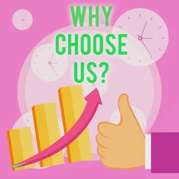 Writing note showing Why Choose Us Question. Business photo showcasing Reasons Ilustração Stock