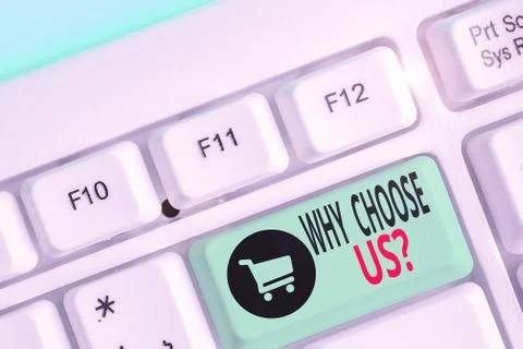Writing note showing Why Choose Us Question. Business photo showcasing list of Stock Photos