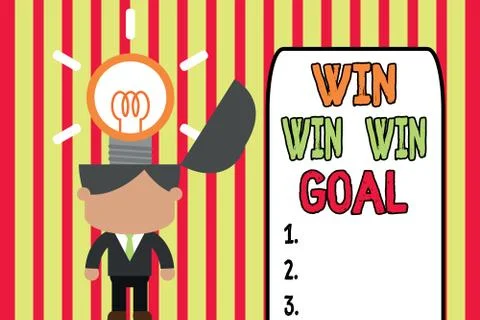 Writing note showing Win Win Win Goal. Business photo showcasing Approach that Stockillustratie
