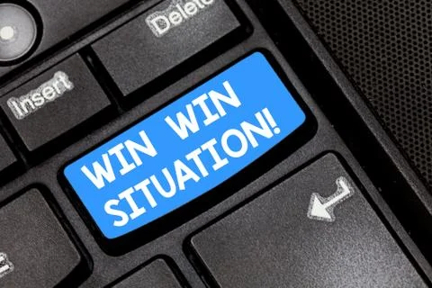 Writing note showing Win Win Situation. Business photo showcasing choice which 스톡 사진