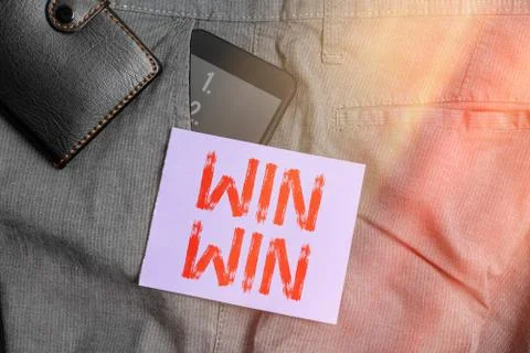 Writing note showing Win Win. Business photo showcasing balanced situation Stock Photos