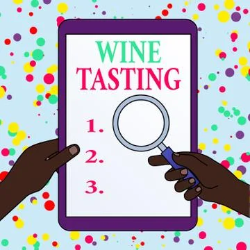 Writing note showing Wine Tasting. Business photo showcasing Degustation Alcohol Ilustración de archivo