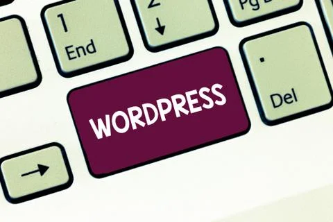 Writing note showing Wordpress. Business photo showcasing free source publishing Stock Photos