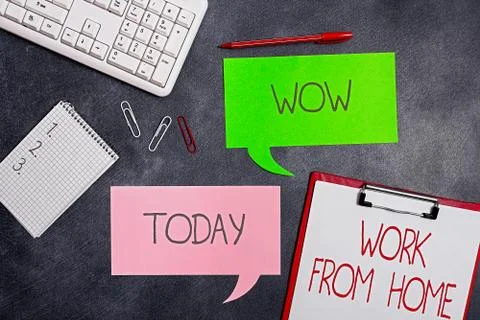 Writing note showing Work From Home. Business photo showcasing communicating Foto stock
