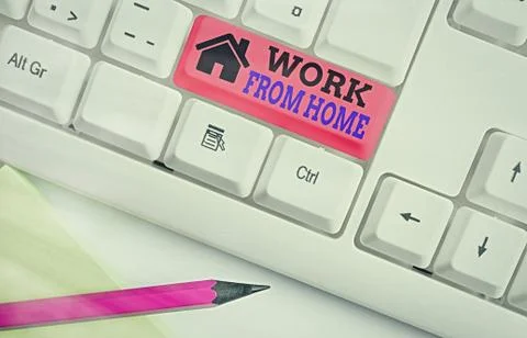 Writing note showing Work From Home. Business photo showcasing communicating Foto stock