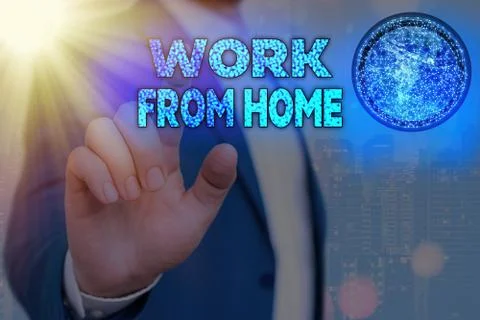 Writing note showing Work From Home. Business photo showcasing communicating Foto stock