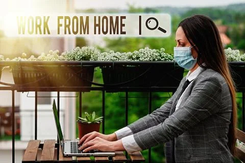 Writing note showing Work From Home. Business photo showcasing communicating Foto stock