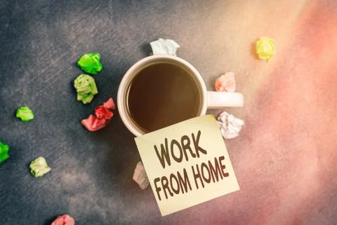 Writing note showing Work From Home. Business photo showcasing communicating Foto stock