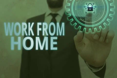 Writing note showing Work From Home. Business photo showcasing communicating Foto stock