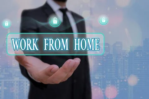 Writing note showing Work From Home. Business photo showcasing communicating Foto stock