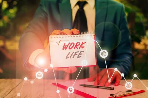 Writing note showing Work Life. Business photo showcasing An everyday task to Foto stock