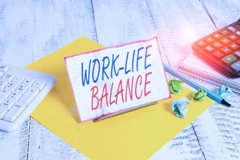 Writing note showing Work Life Balance. Business photo showcasing time allocated Foto stock