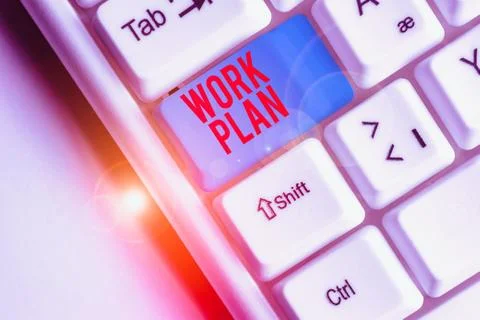 Writing note showing Work Plan. Business photo showcasing project to be Stock Photos