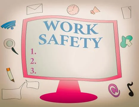 Writing note showing Work Safety. Business photo showcasing preventive measures Stock Illustration
