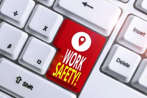 Writing note showing Work Safety. Business photo showcasing policies and Stock Photos