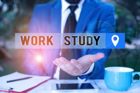 Writing note showing Work Study. Business photo showcasing college program that Stock Photos