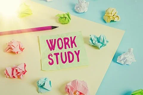 Writing note showing Work Study. Business photo showcasing college program that Stock Photos