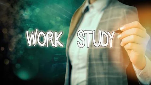 Writing note showing Work Study. Business photo showcasing college program that Stock Photos