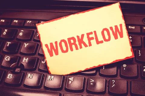 Writing note showing Workflow. Business photo showcasing sequence of industrial 스톡 사진