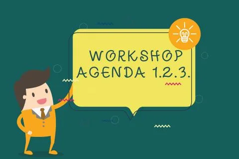 Writing note showing Workshop Agenda 1.2.3.. Business photo showcasing help to Stock Illustration