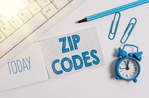 Writing note showing Zip Codes. Business photo showcasing numbers added to a 스톡 사진