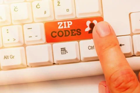 Writing note showing Zip Codes. Business photo showcasing numbers added to a 스톡 사진