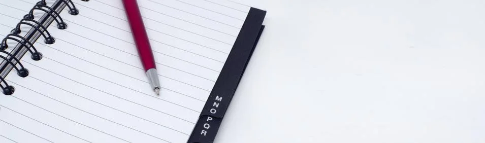 Writing, notepad and pen for notes, Foto stock