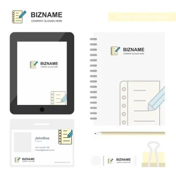 Writing on notes Business Logo, Tab App, Diary PVC Employee Card and USB Bran Stock Illustration