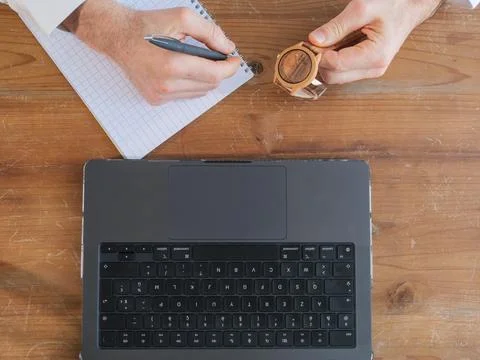 Writing Notes at Desk  Top View Stock Photos