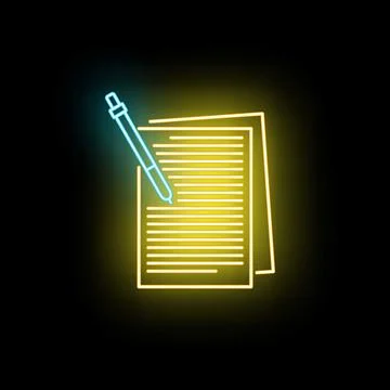 Writing notes on glowing neon paper documents Illustrazione stock