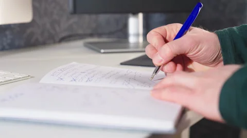 Writing Notes at Scandinavian Home Office Desk Stock Footage 328052029