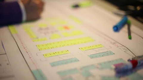 Writing over blueprints Stock Footage 77053591