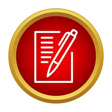 Writing on paper icon in gold frame red circle Stock Illustration