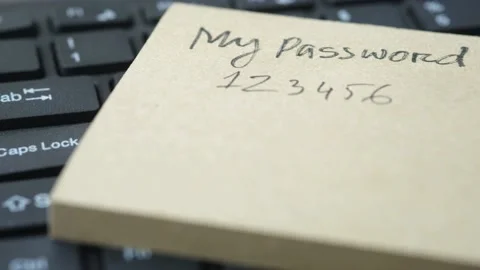 Writing password on a sticky note Stock Footage 167789996