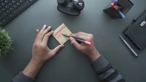 Writing password on a sticky note Stock Footage 169796081
