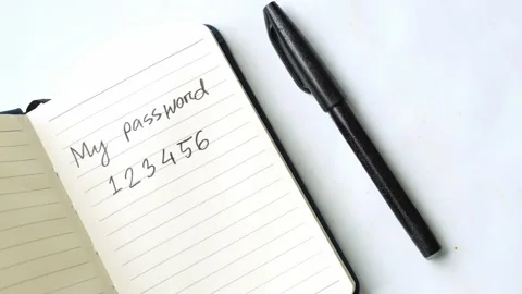 Writing password on a sticky note Stock Footage 229782969