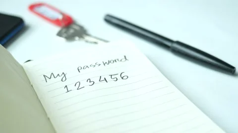 Writing password on a sticky note Stock Footage 230092883