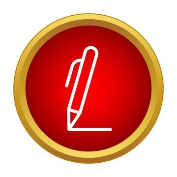 Writing pen icon on red circle gold frame Stock Illustration