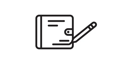 Writing with pen on notebook icon animation isolated on white background Stock Footage 334399631