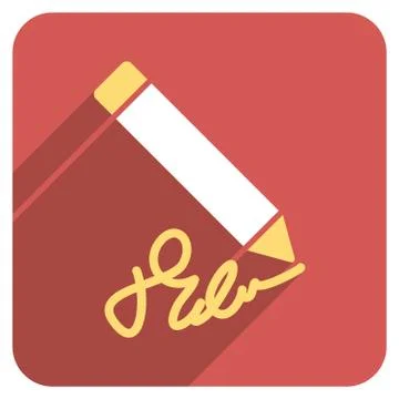Writing Pencil Flat Rounded Square Icon with Long Shadow Stock Illustration