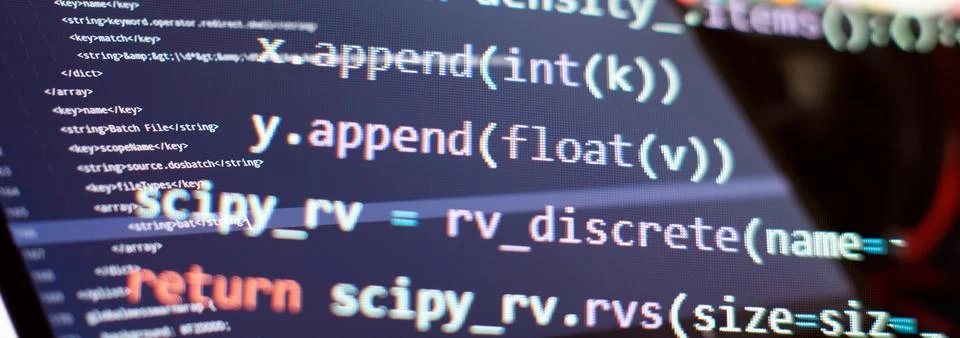 Writing programming functions on laptop. Big data and Internet of things tren Stock-Fotos