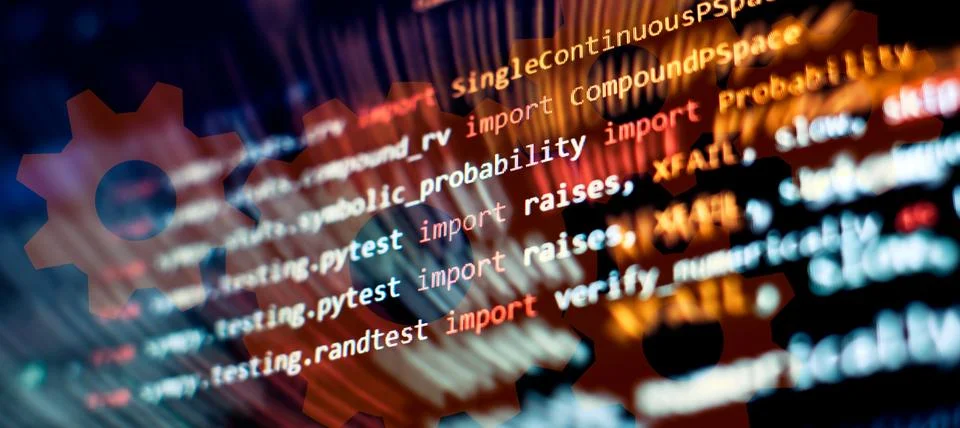 Writing programming functions on laptop. Big data and Internet of things tren Stock Photos