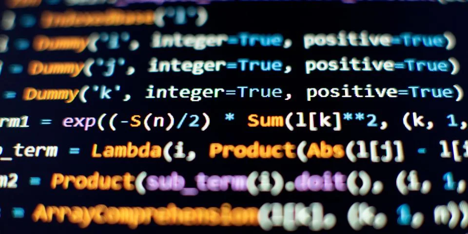 Writing programming functions on laptop. Big data and Internet of things tren Stock-Fotos