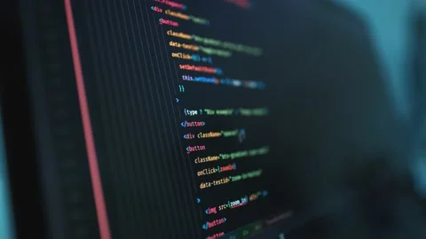 Writing programming functions on PC. Website HTML code on the PC display close Stock Footage 144841830